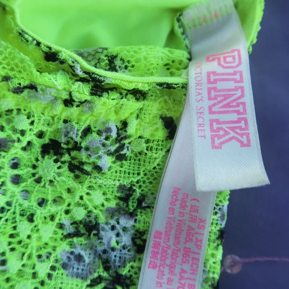 PINK Victoria's Secret lace bralette ruched middle in lime green size XS. - Picture 4 of 5